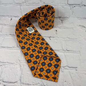 E. G. Cappelli Orange/Blue/White Floral Medallion Print Silk Tie